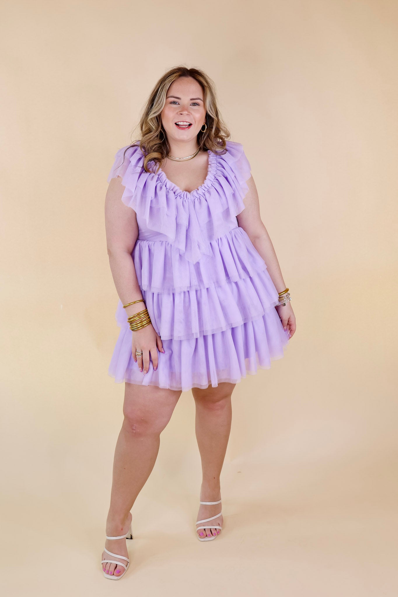 Dazzle The Room Tulle Tiered Dress in Lavender Purple