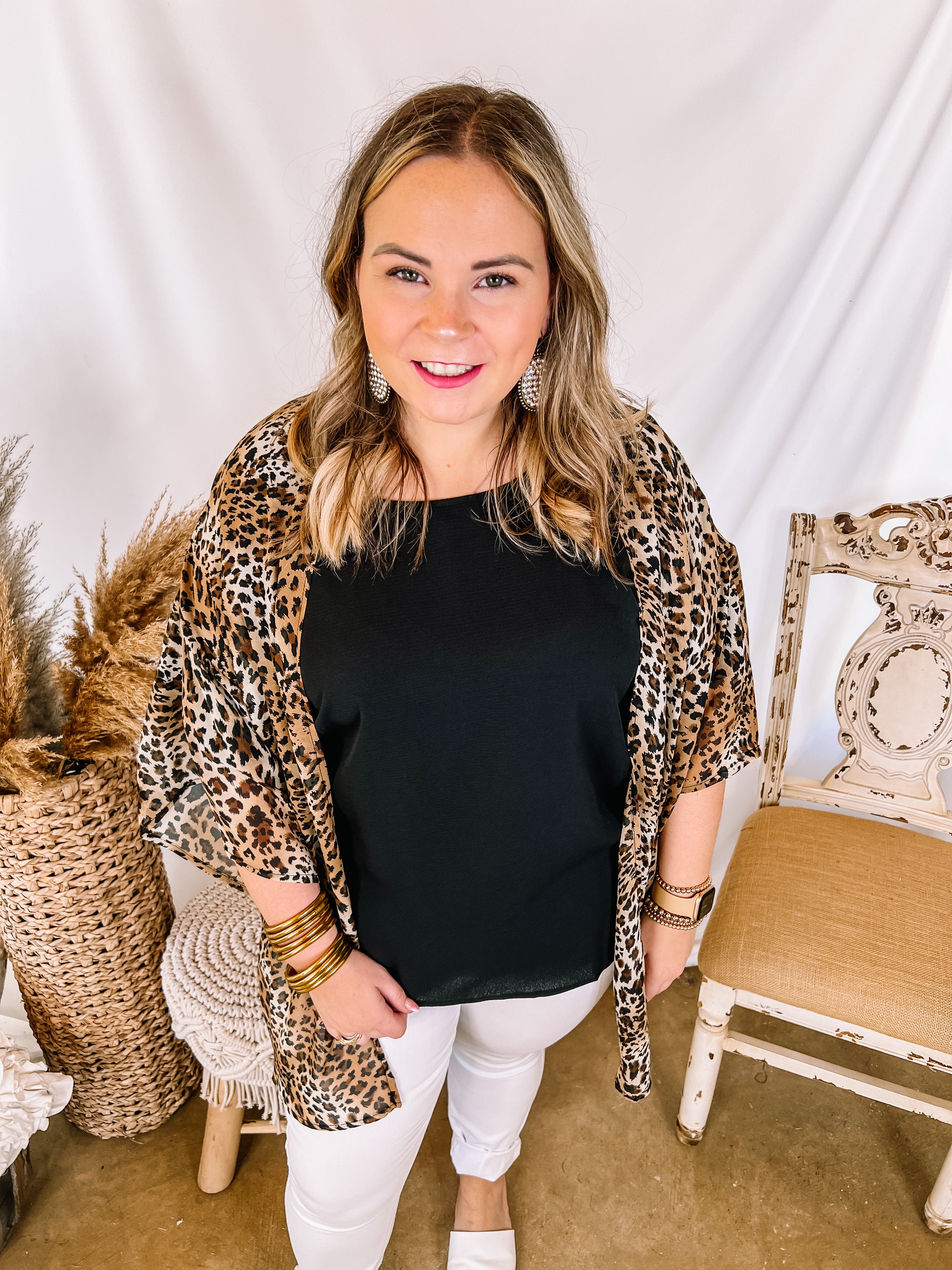 Forever Friends Leopard Print Short Sleeve Kimono in Brown - Giddy Up Glamour Boutique