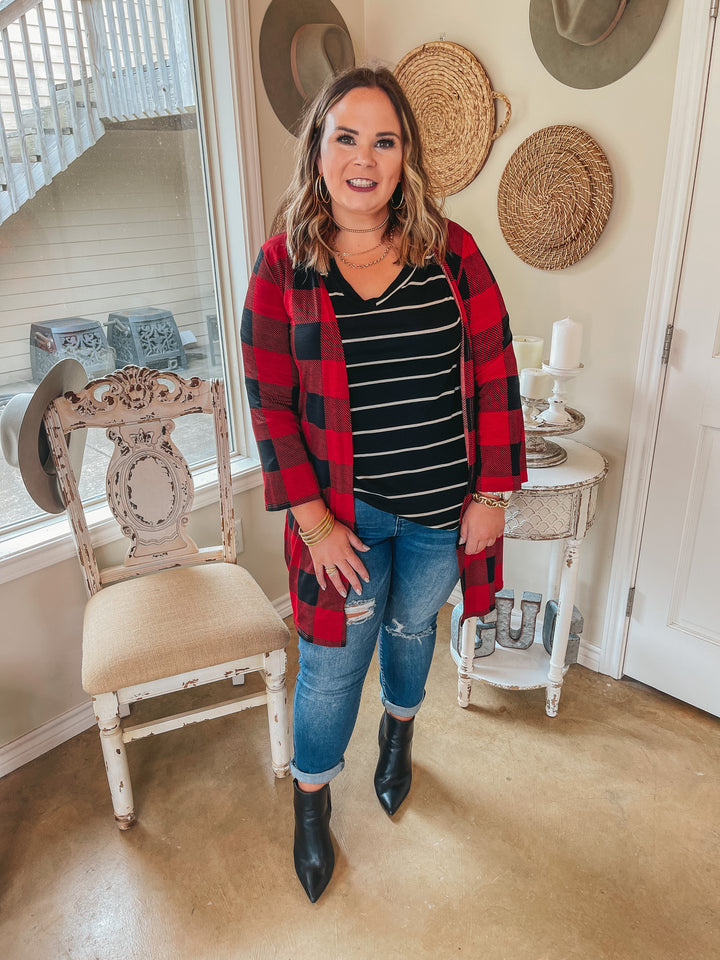 All Eyes On You Buffalo Plaid Cardigan in Red - Giddy Up Glamour Boutique