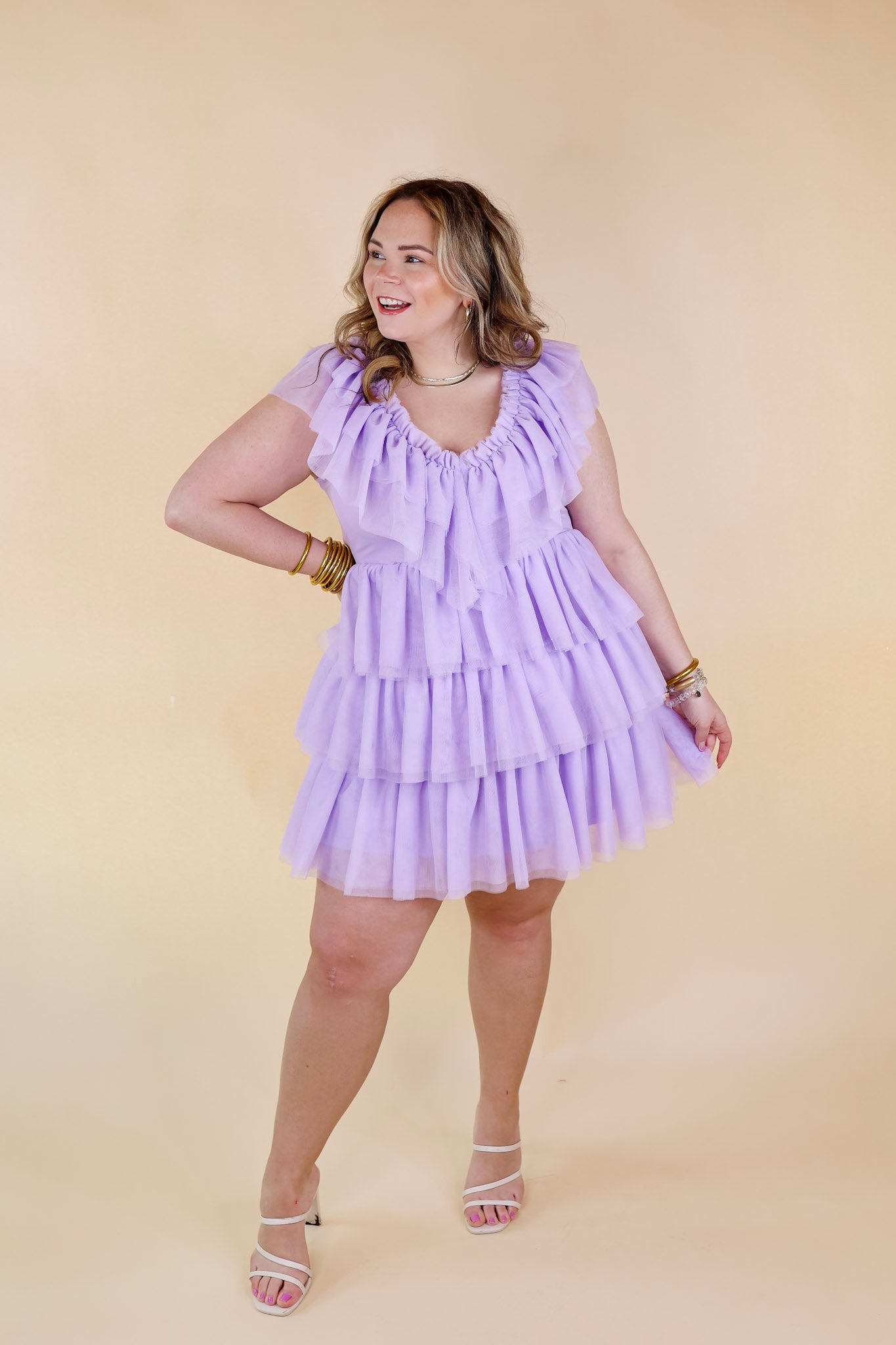Dazzle The Room Tulle Tiered Dress in Lavender Purple - Giddy Up Glamour Boutique