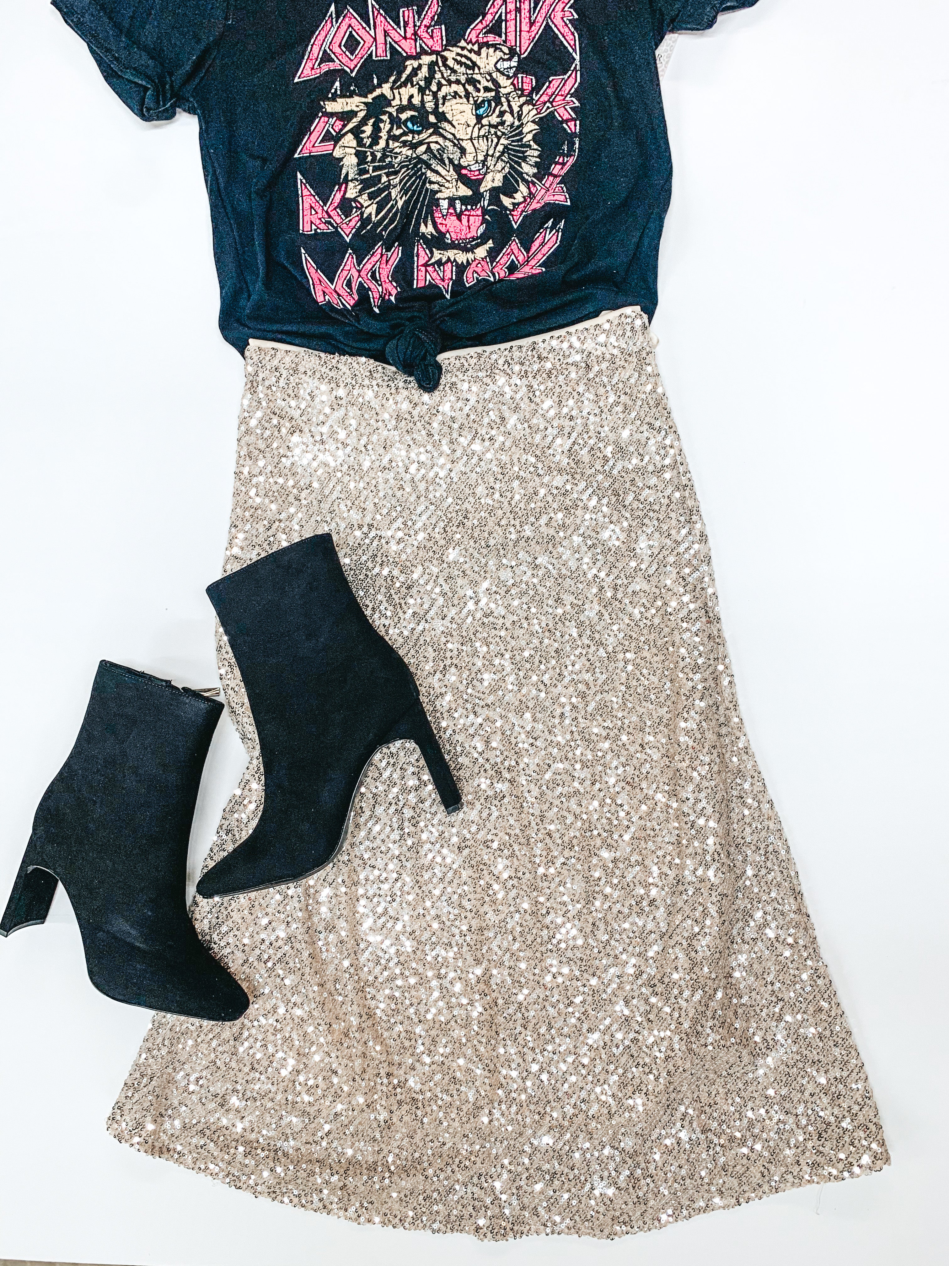 Beating Expectations Solid Sequin Midi Skirt in Ivory - Giddy Up Glamour Boutique