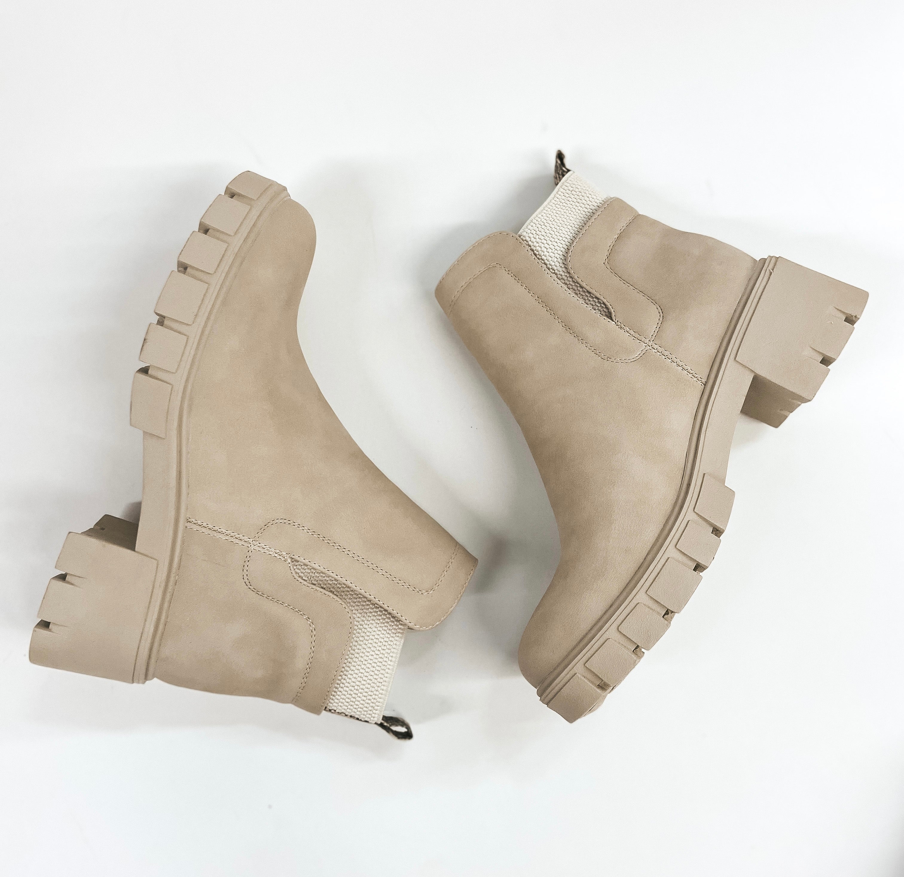 Season Premiere Slip On Chunky Heel Booties in Stone - Giddy Up Glamour Boutique