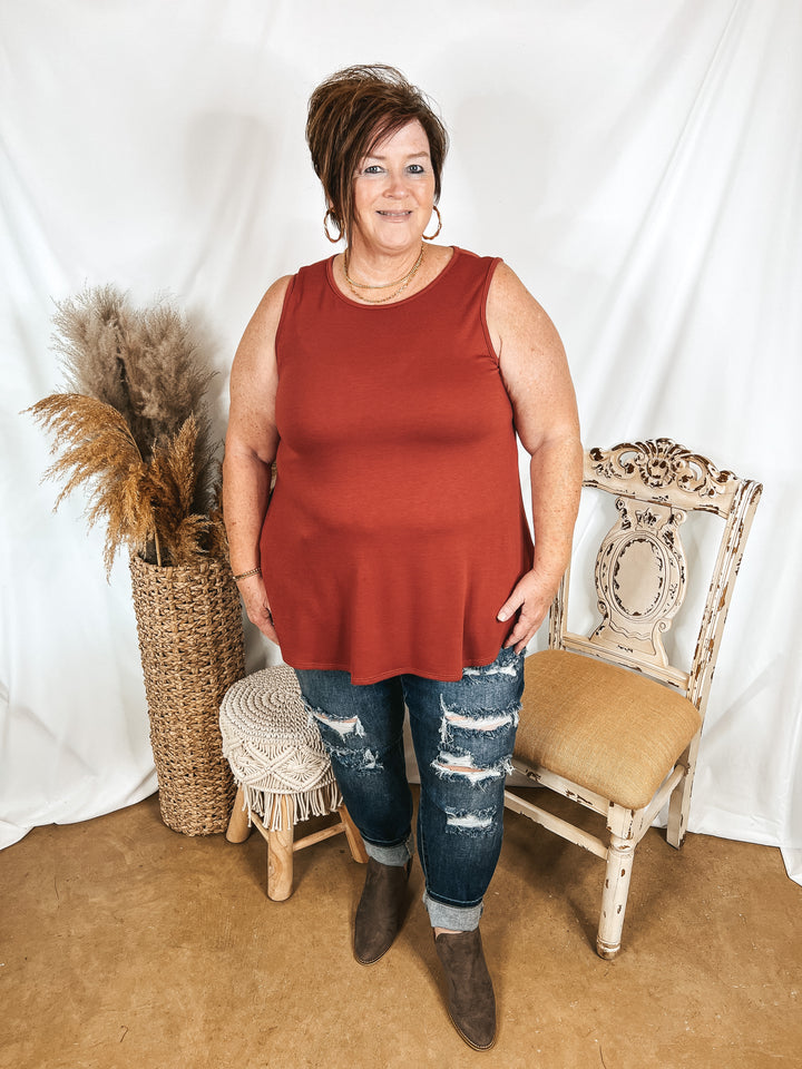 Give Me Joy Solid Knit A-Line Tank Top in Rust Red - Giddy Up Glamour Boutique