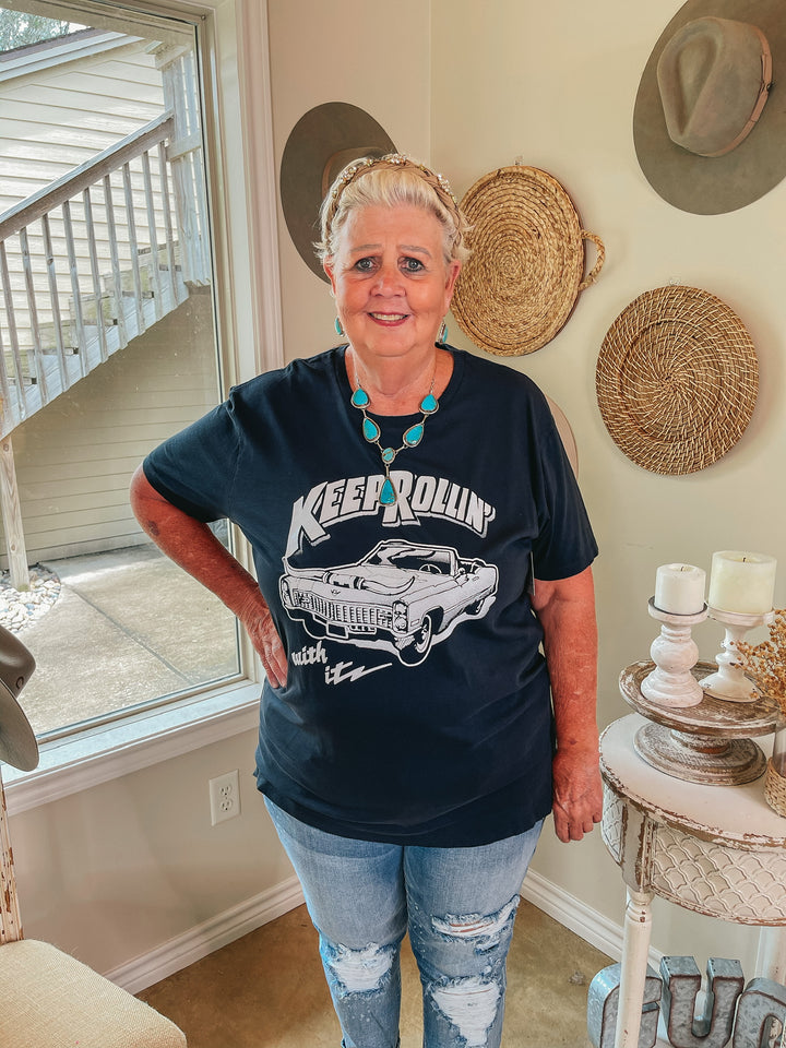 Keep Rolling With It Classic Car Graphic Tee in Black - Giddy Up Glamour Boutique