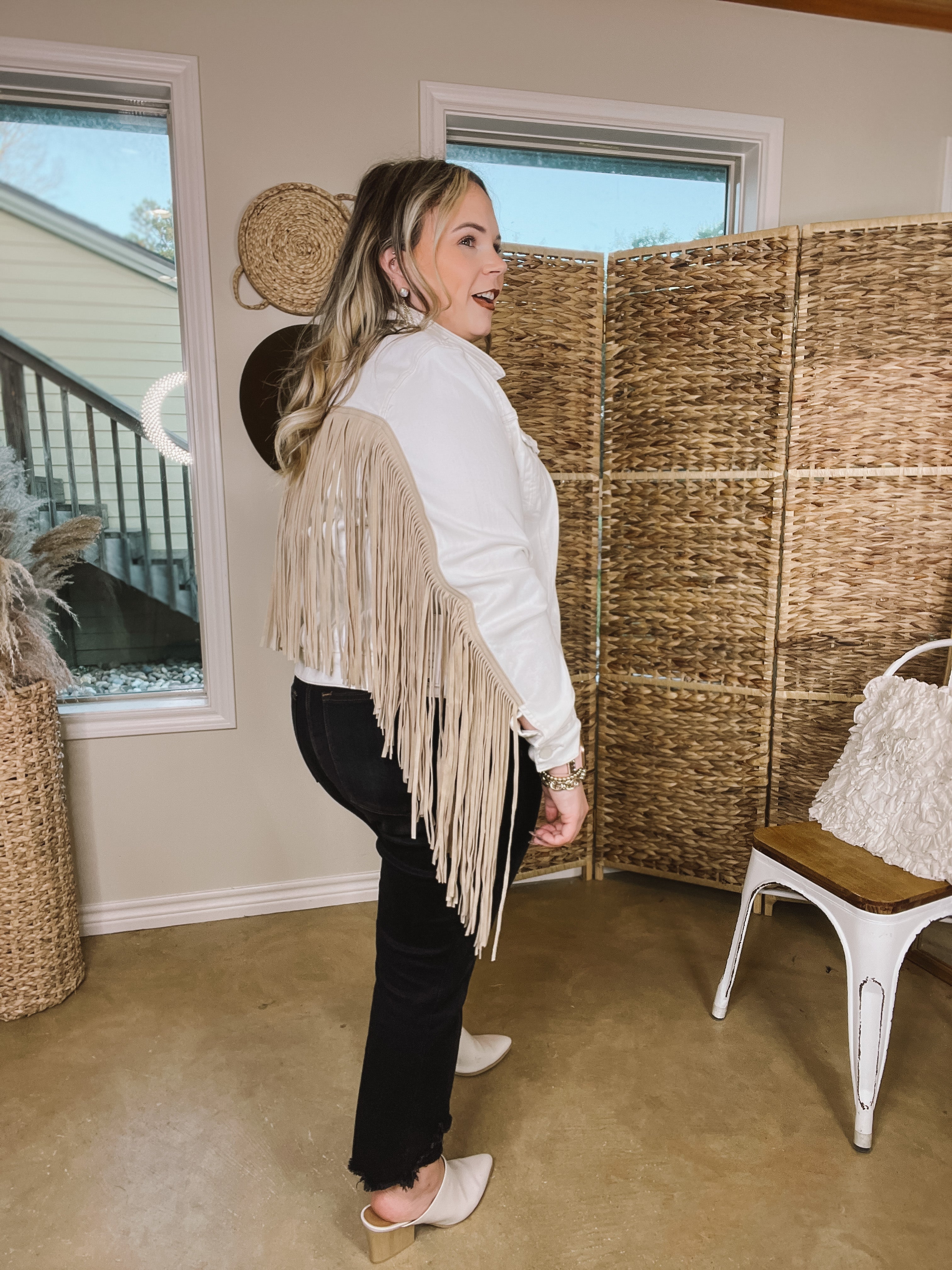 Judy Blue | Living For Love Button Up Denim Jacket with Fringe in White - Giddy Up Glamour Boutique