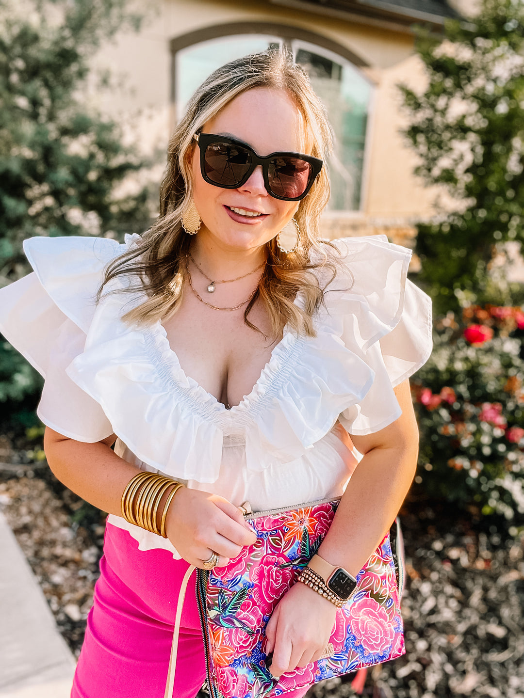 All the Allure Ruffle V Neck Peplum Top in White - Giddy Up Glamour Boutique