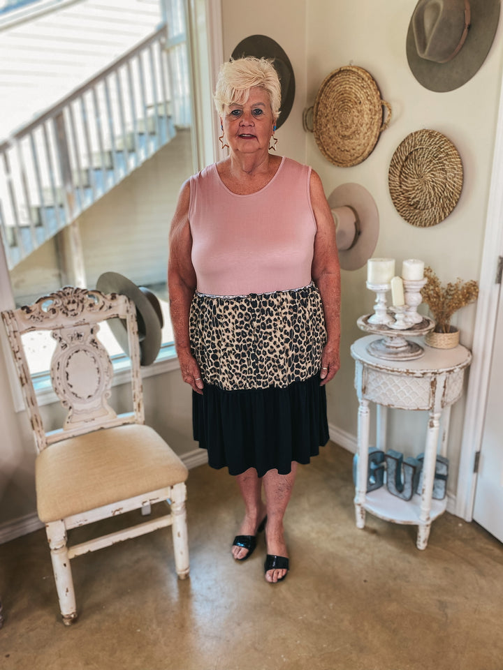 Right On Time Ruffle Tiered Leopard Print Block Dress in Mauve - Giddy Up Glamour Boutique