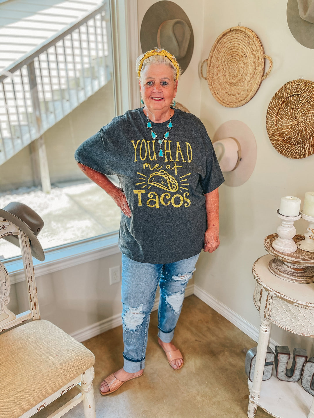 You Had Me at Tacos Short Sleeve Graphic Tee in Charcoal Grey - Giddy Up Glamour Boutique