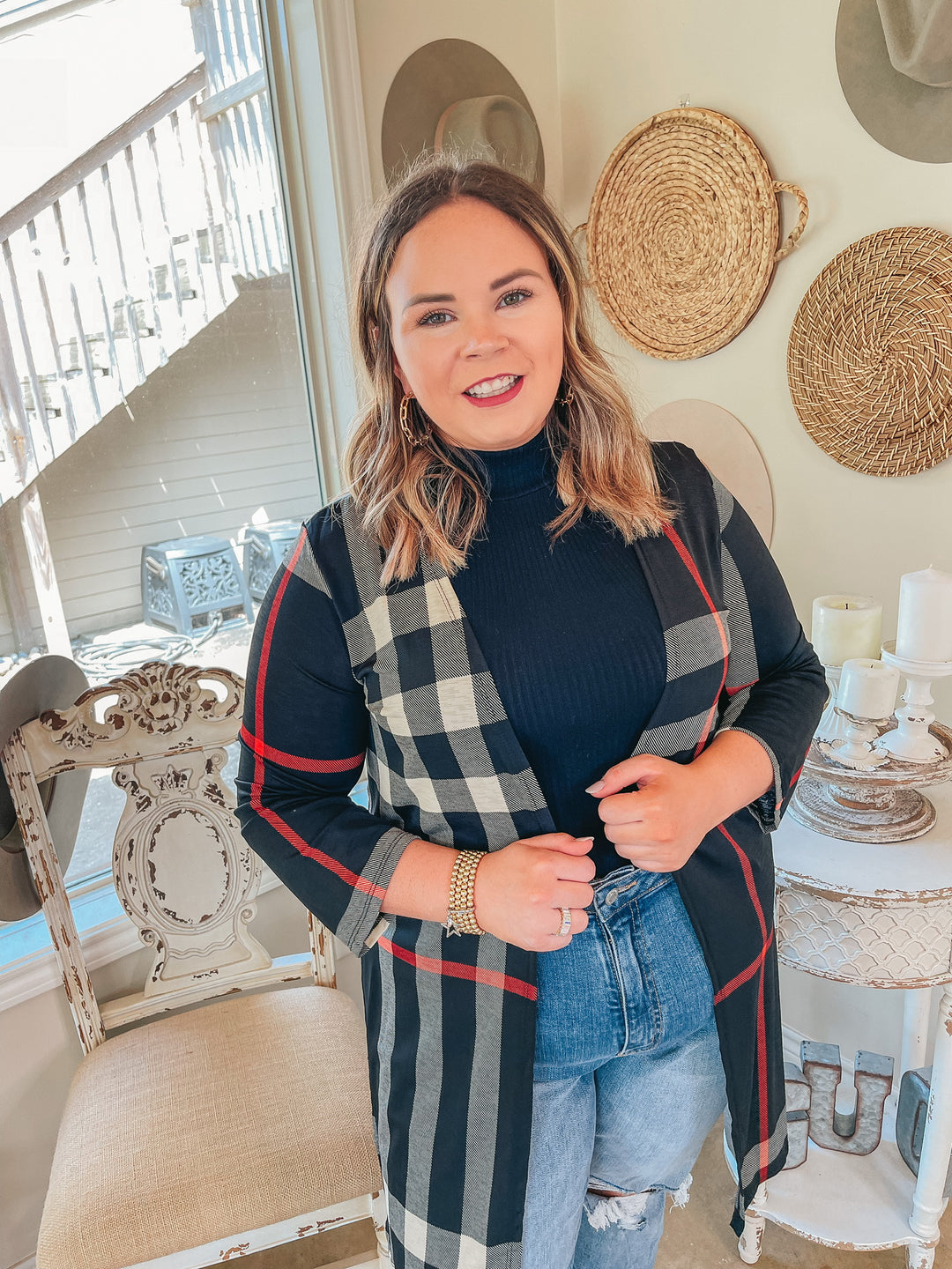 All Eyes On You Plaid Cardigan in Black - Giddy Up Glamour Boutique