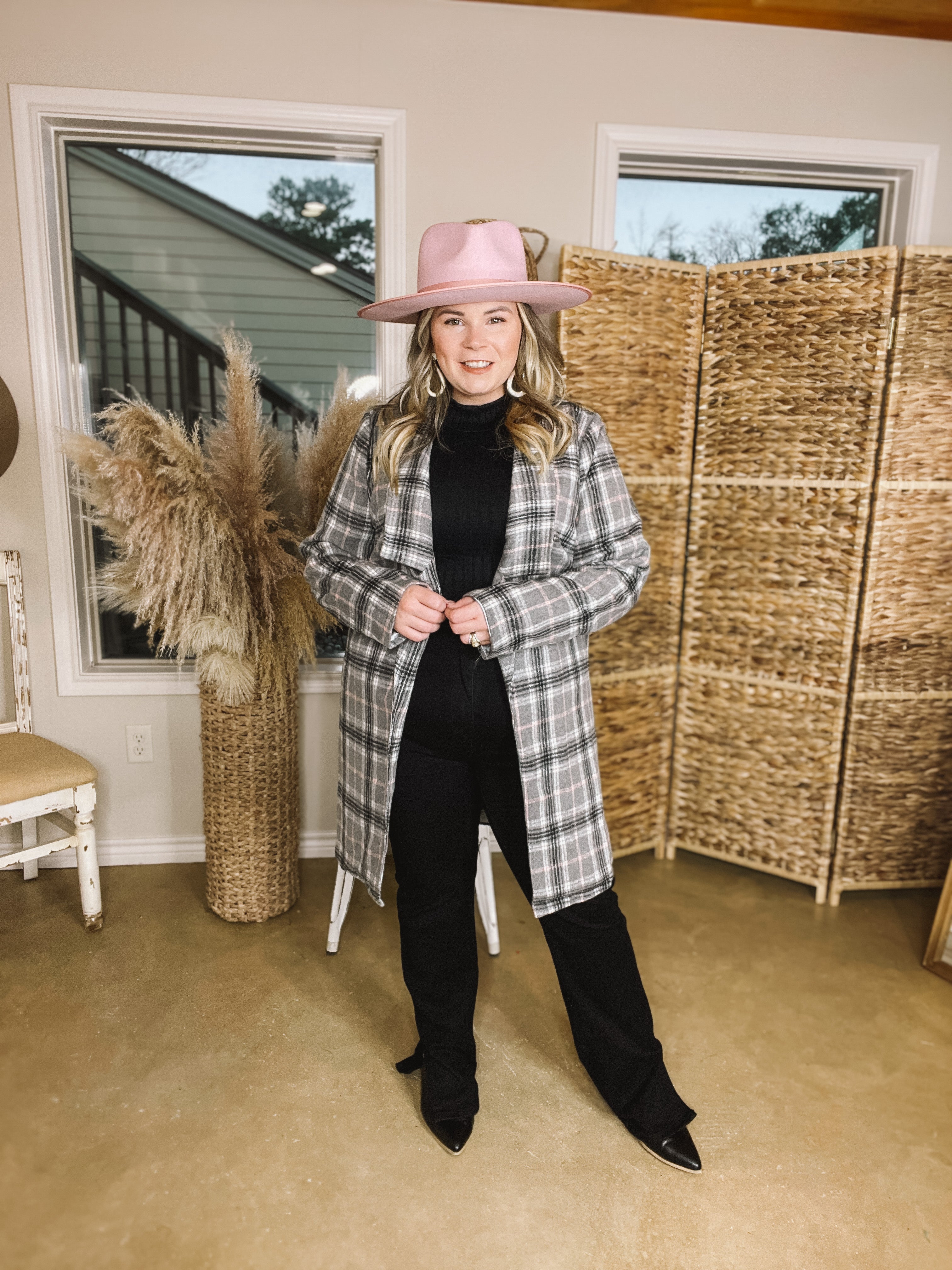 Mountain Ranch Long Plaid Jacket in Grey - Giddy Up Glamour Boutique