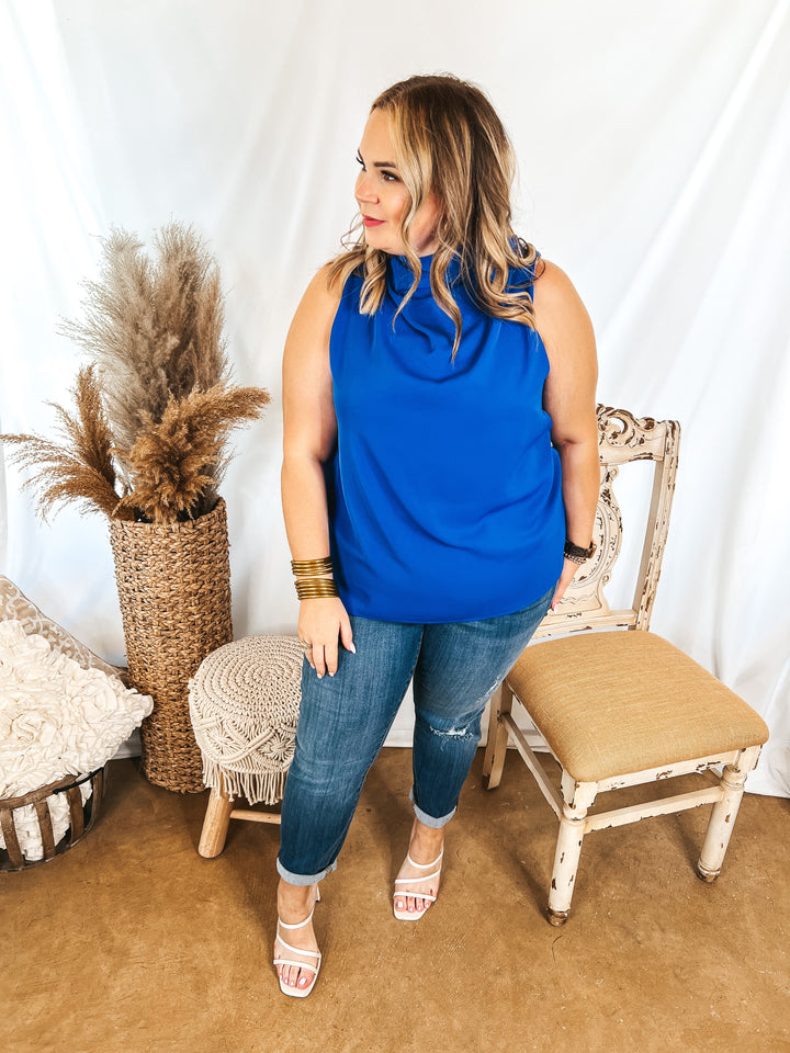 Hot Spot High Cowl Neck Tank Top in Royal Blue - Giddy Up Glamour Boutique