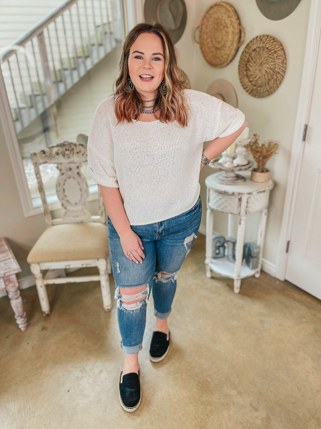 Together Again Short Drop Sleeve Cropped Sweater in Ivory - Giddy Up Glamour Boutique