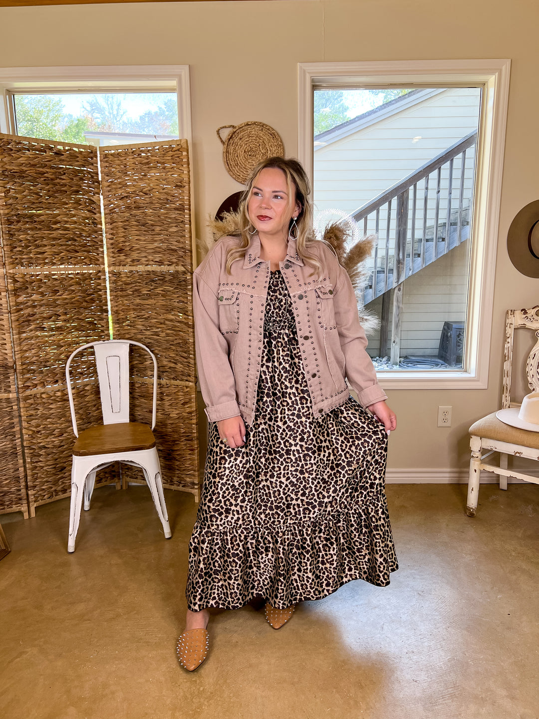 Always Impressed Cropped Denim Jacket with Silver Studs in Mauve Brown - Giddy Up Glamour Boutique