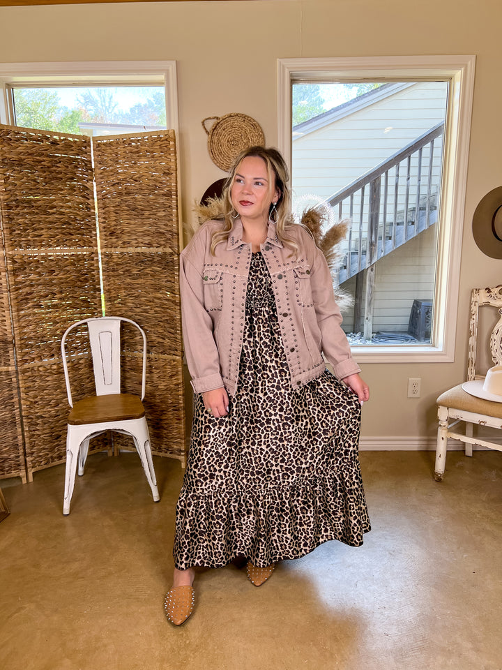 Always Impressed Cropped Denim Jacket with Silver Studs in Mauve Brown - Giddy Up Glamour Boutique