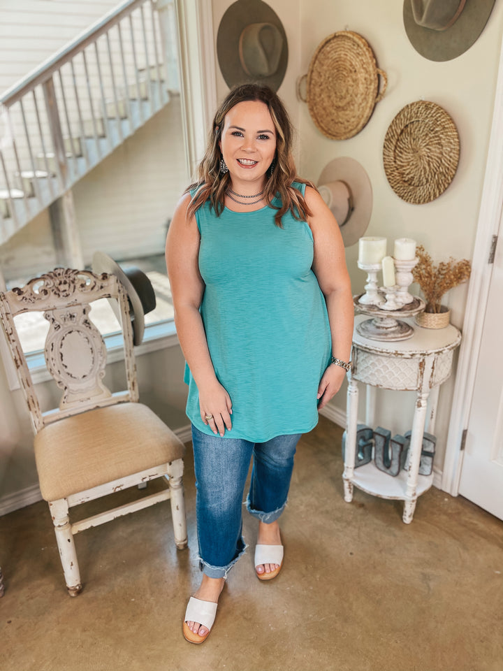 Give Me Joy Solid Bulgari A-Line Tank Top in Turquoise - Giddy Up Glamour Boutique