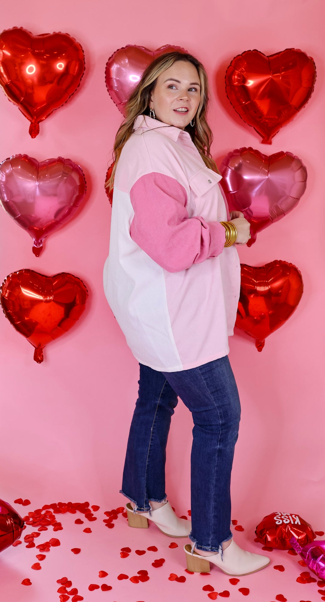 Full of Fun Color Block Button Up Shacket in Pink Mix - Giddy Up Glamour Boutique