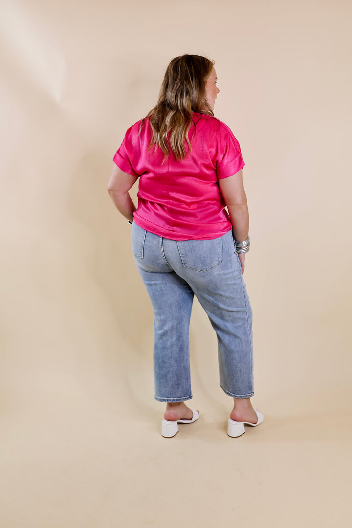 Channeling Confidence Notch Neck Short Sleeve Top in Hot Pink - Giddy Up Glamour Boutique