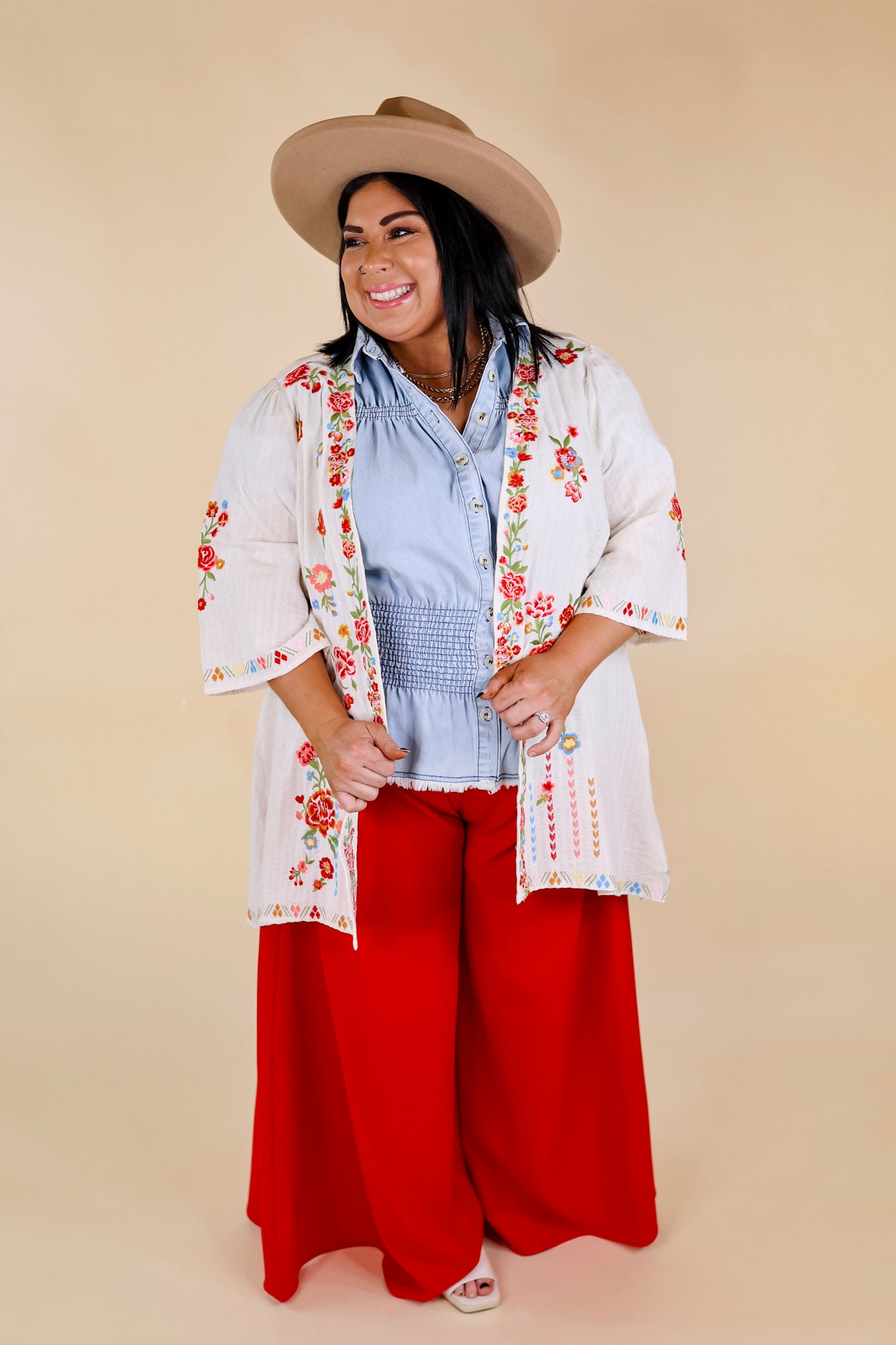 Enchanting Escapes Floral Embroidered 3/4 Sleeve Kimono in Ivory - Giddy Up Glamour Boutique