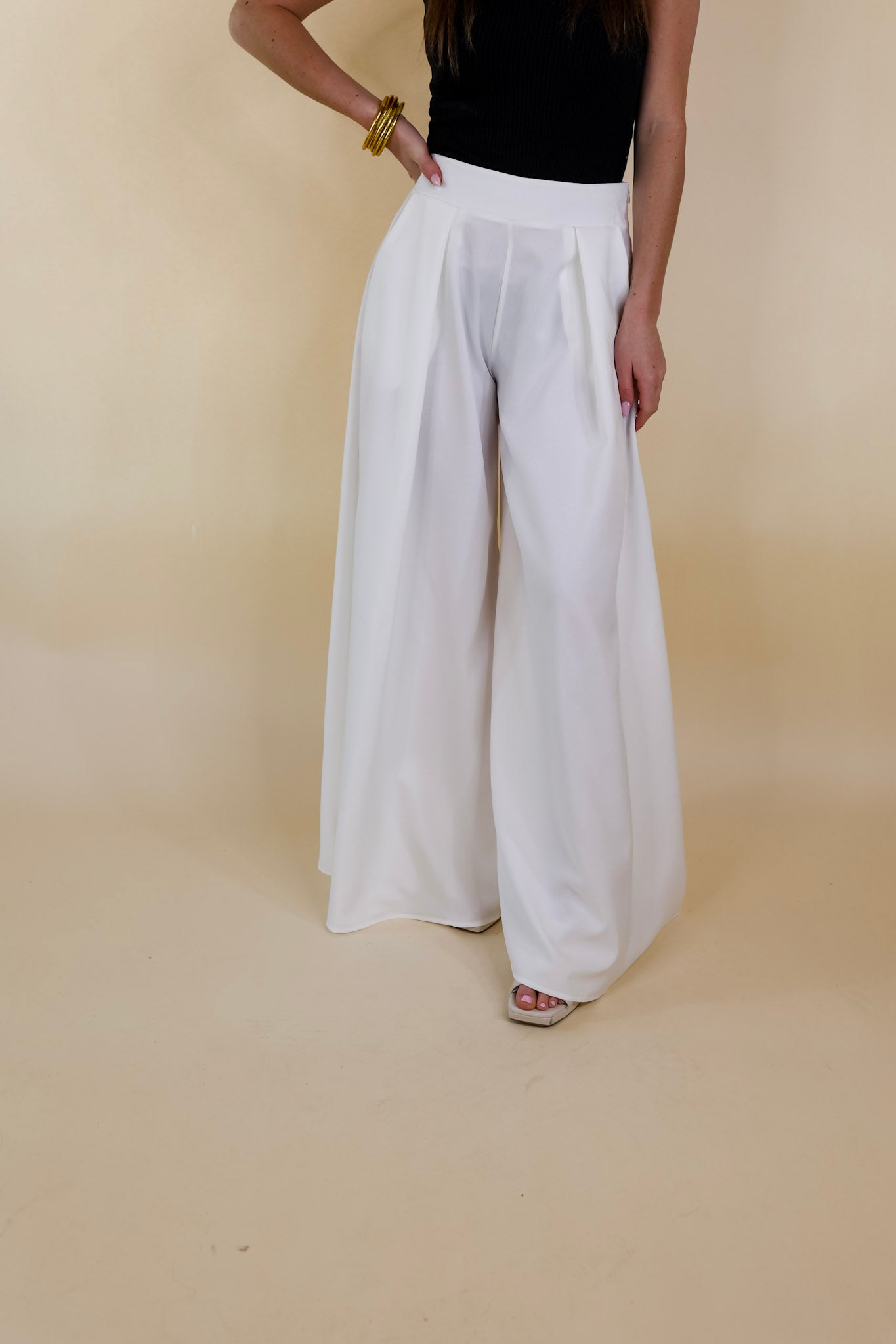 Urban Wonders Wide Leg Pants in Off White - Giddy Up Glamour Boutique