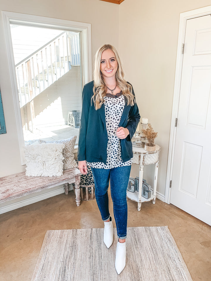 Legally Blonde 3/4 Sleeve Open Front Collared Blazer in Black - Giddy Up Glamour Boutique