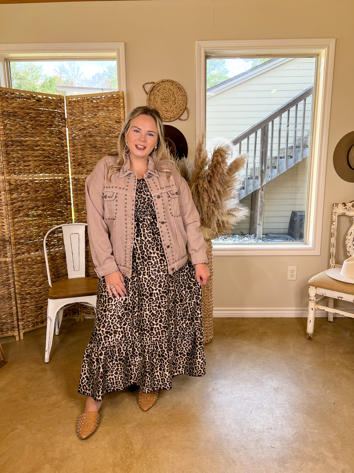 Always Impressed Cropped Denim Jacket with Silver Studs in Mauve Brown - Giddy Up Glamour Boutique