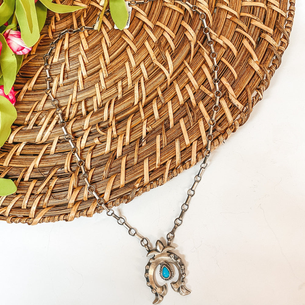 Annie Spencer | Navajo Handmade Sterling Silver Chain Necklace with Naja Pendant with Turquoise Stud - Giddy Up Glamour Boutique