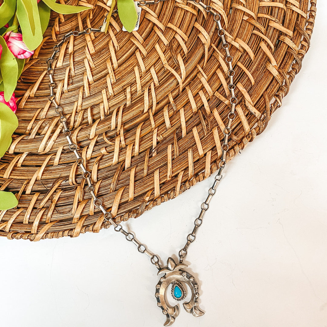 Annie Spencer | Navajo Handmade Sterling Silver Chain Necklace with Naja Pendant with Turquoise Stud - Giddy Up Glamour Boutique
