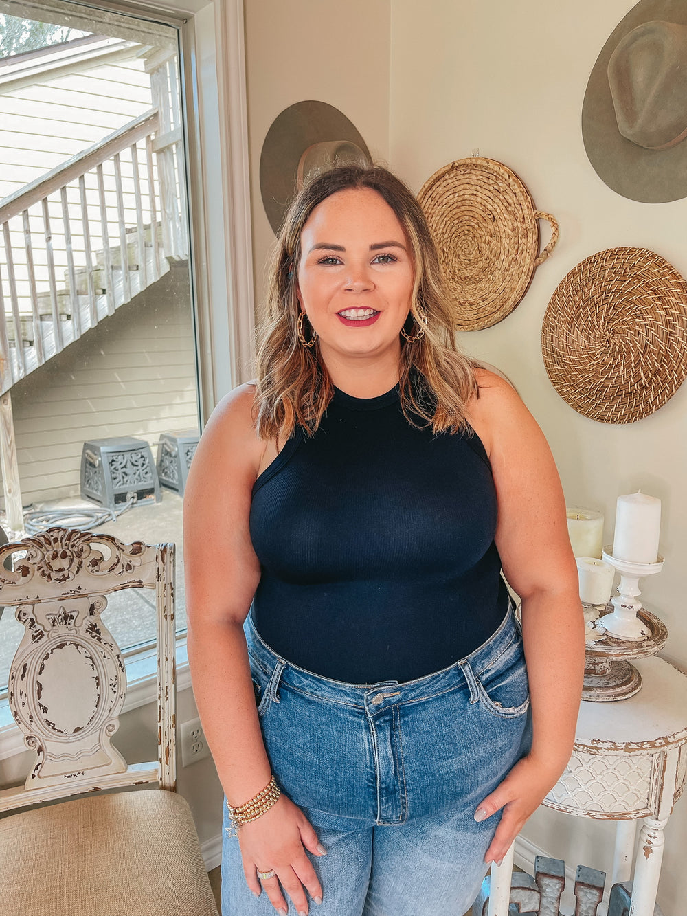 Chill With Me Ribbed Tank Top Body Suit in Black - Giddy Up Glamour Boutique