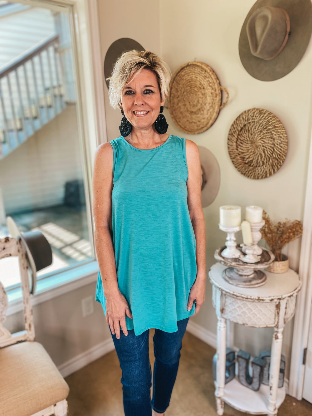 Give Me Joy Solid Bulgari A-Line Tank Top in Turquoise - Giddy Up Glamour Boutique