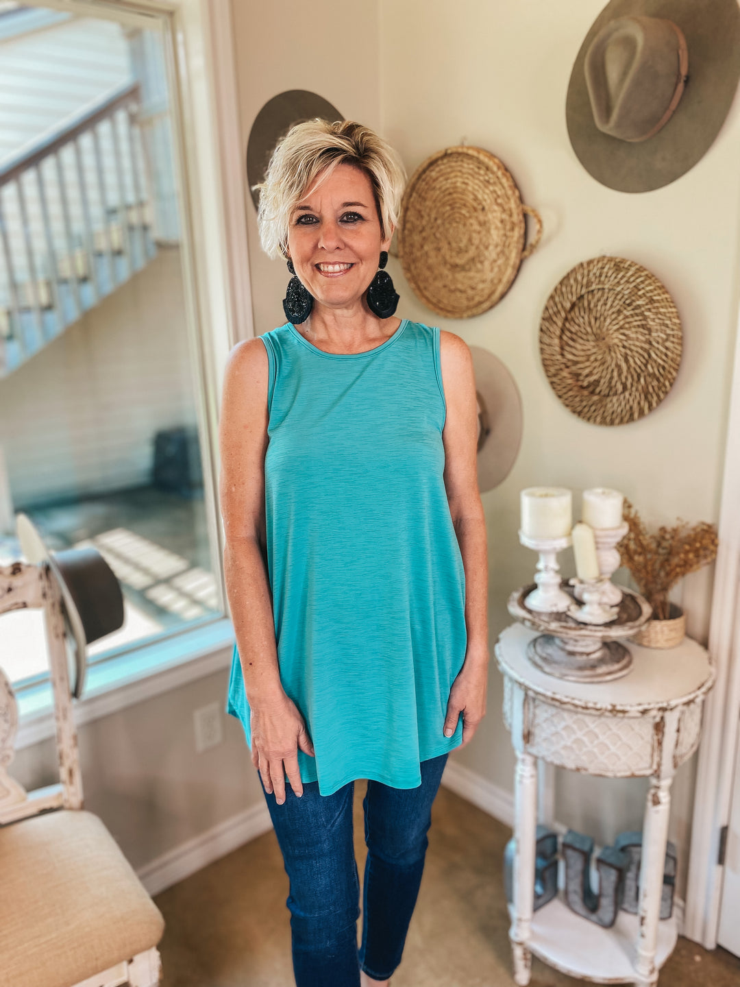 Give Me Joy Solid Bulgari A-Line Tank Top in Turquoise - Giddy Up Glamour Boutique