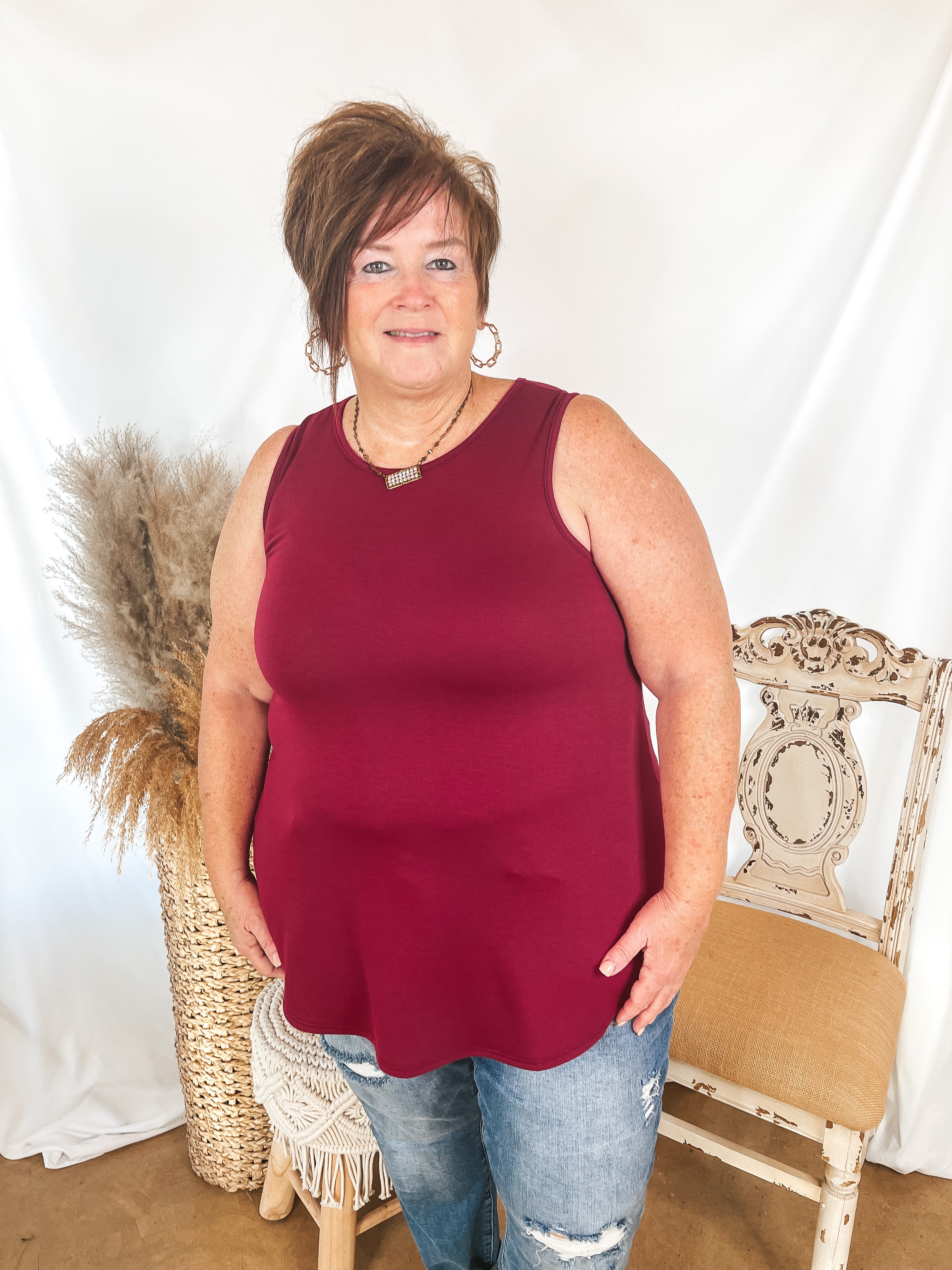 Give Me Joy Solid Knit A-Line Tank Top in Maroon - Giddy Up Glamour Boutique
