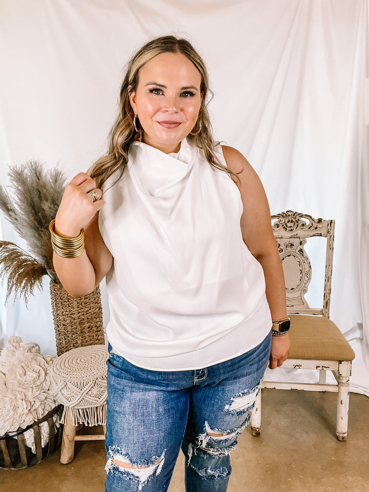 Hot Spot High Cowl Neck Tank Top in Ivory - Giddy Up Glamour Boutique