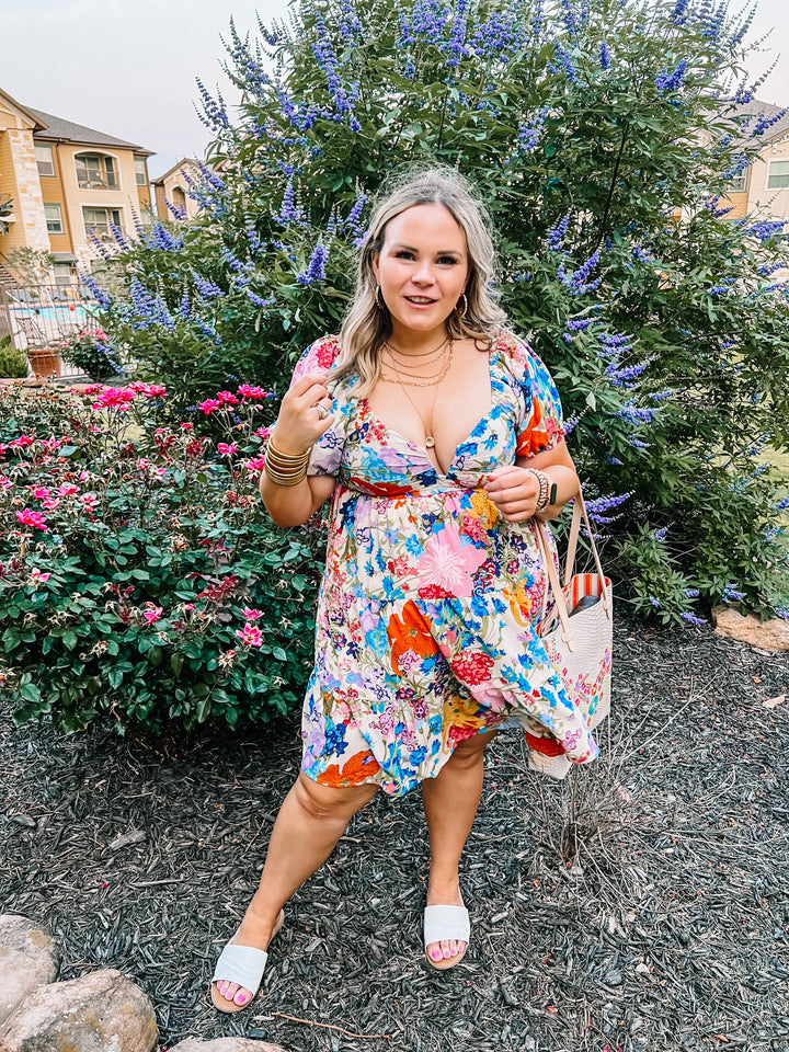 Savor The Sunshine Floral Print Babydoll Dress in Ivory Mix - Giddy Up Glamour Boutique