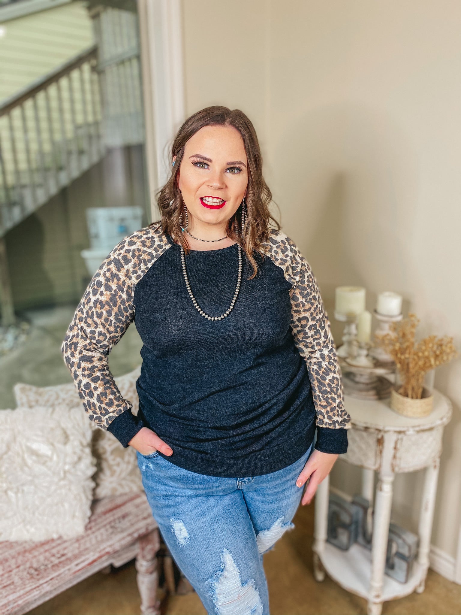 Low Key Loving Leopard Print Long Sleeve Top in Black - Giddy Up Glamour Boutique