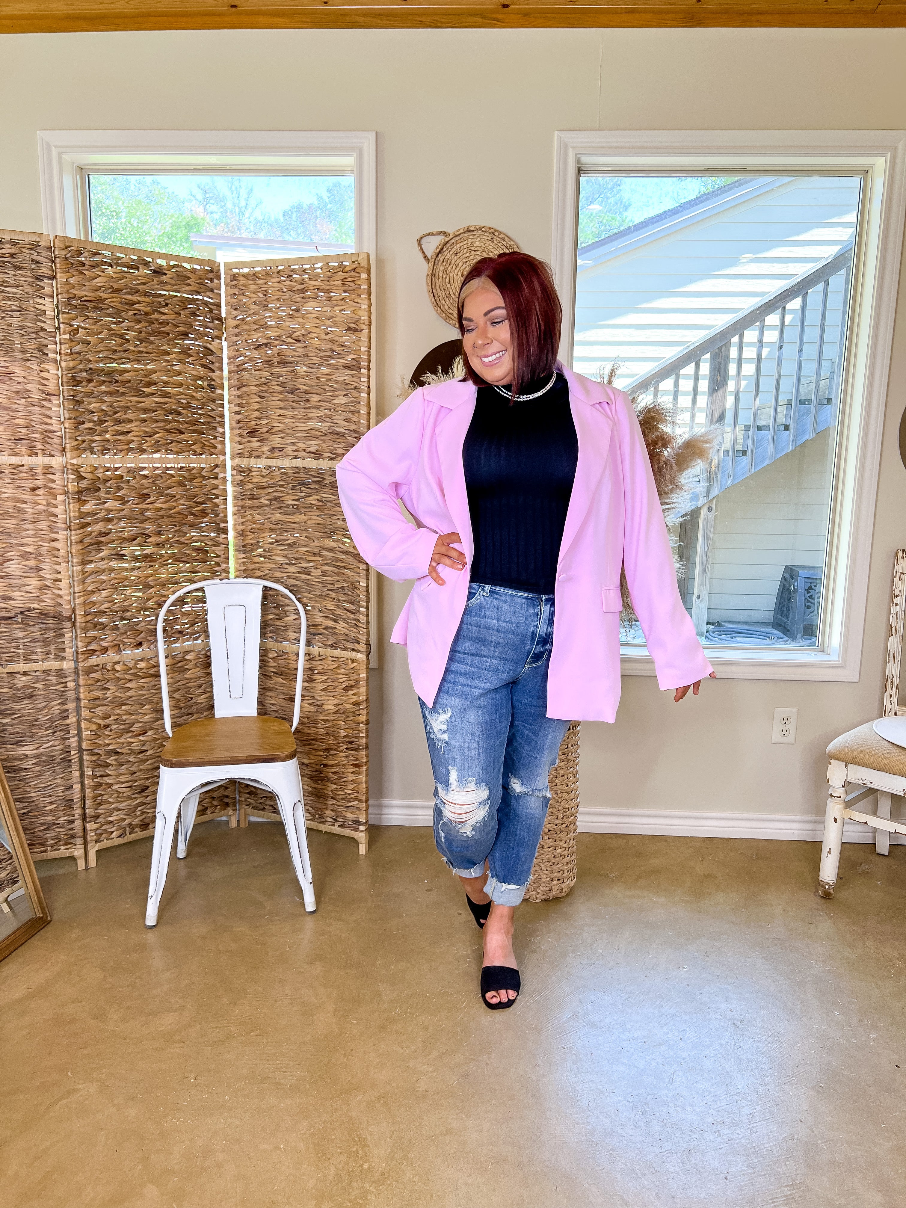Winning Awards Long Sleeve Blazer in Light Pink - Giddy Up Glamour Boutique