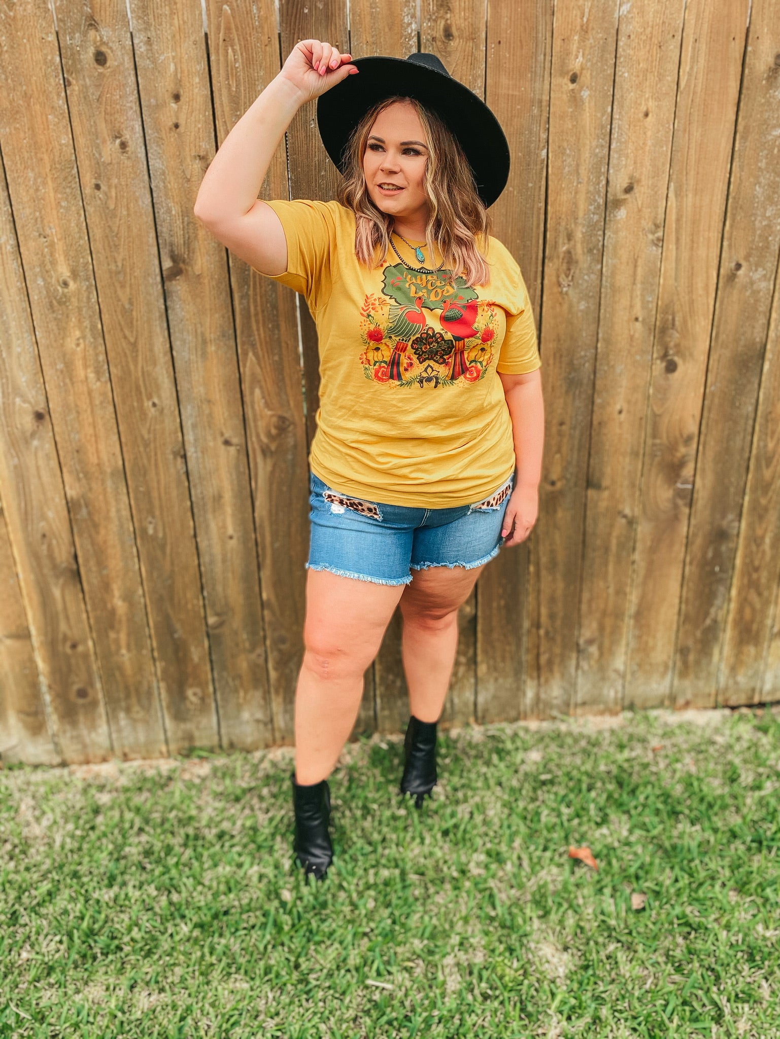 Vaya Con Dios Short Sleeve Floral Graphic Tee in Mustard Yellow - Giddy Up Glamour Boutique