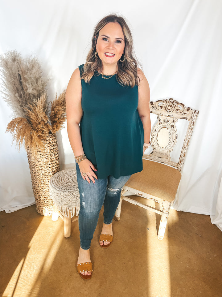 Give Me Joy Solid Knit A-Line Tank Top in Dark Teal - Giddy Up Glamour Boutique