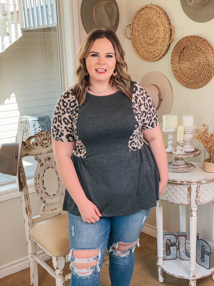 Flirtatious Heart Leopard Side Babydoll top in Grey - Giddy Up Glamour Boutique
