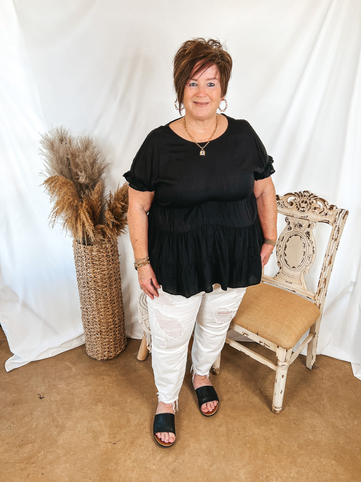 Belong To You Tiered Top with Ruffle Cap Sleeves in Black - Giddy Up Glamour Boutique