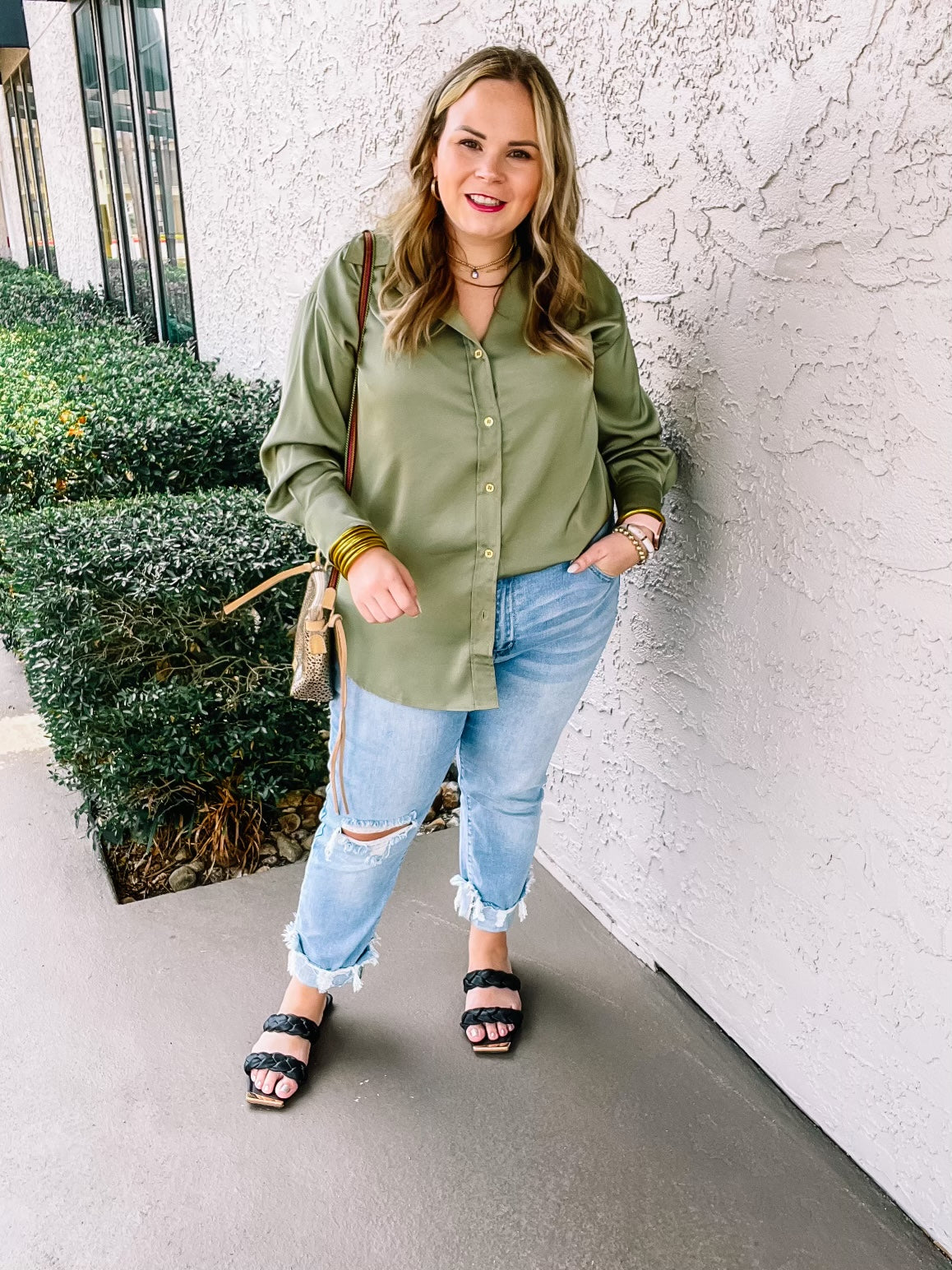Tell Me Something Good Long Sleeve Button Up Top in Olive Green - Giddy Up Glamour Boutique