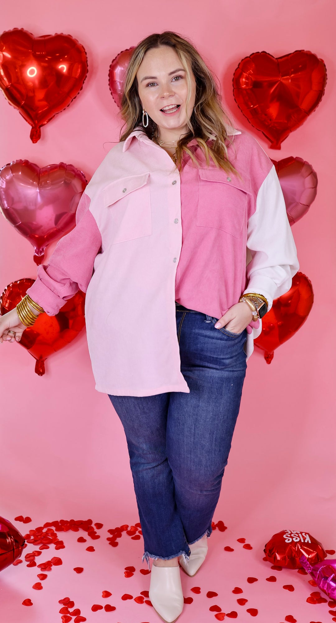 Full of Fun Color Block Button Up Shacket in Pink Mix - Giddy Up Glamour Boutique