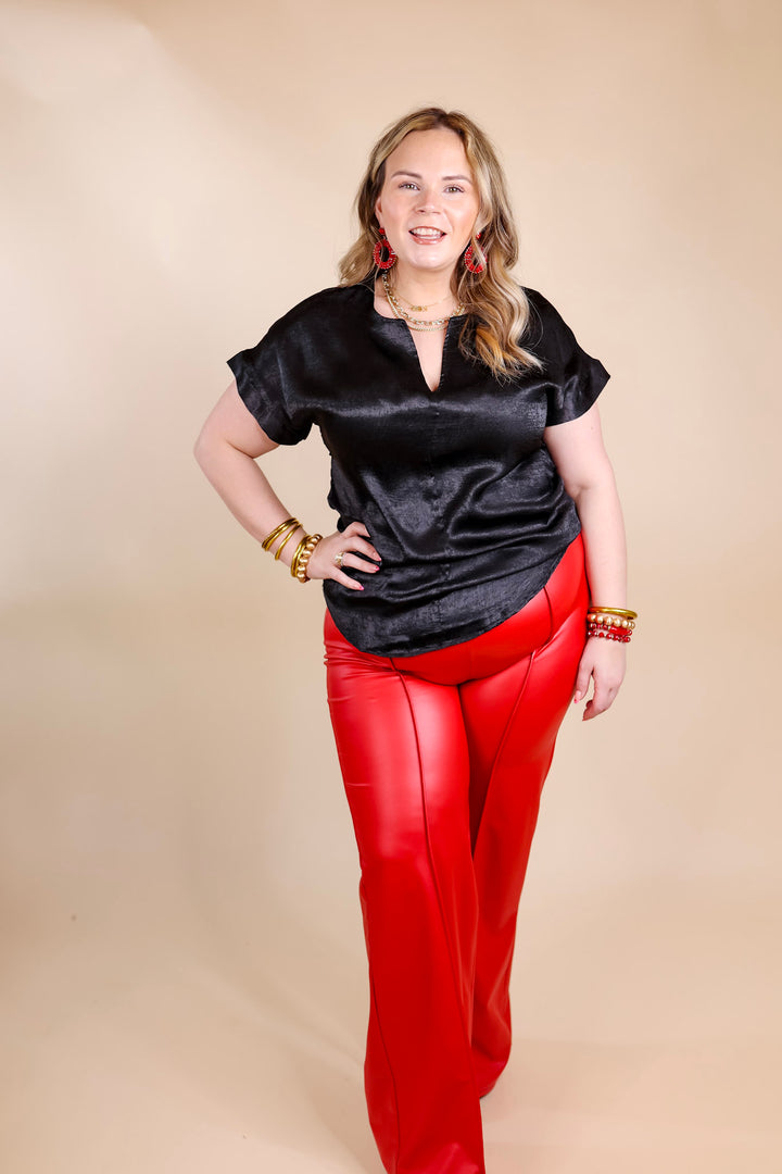 Channeling Confidence Notch Neck Short Sleeve Top in Black - Giddy Up Glamour Boutique