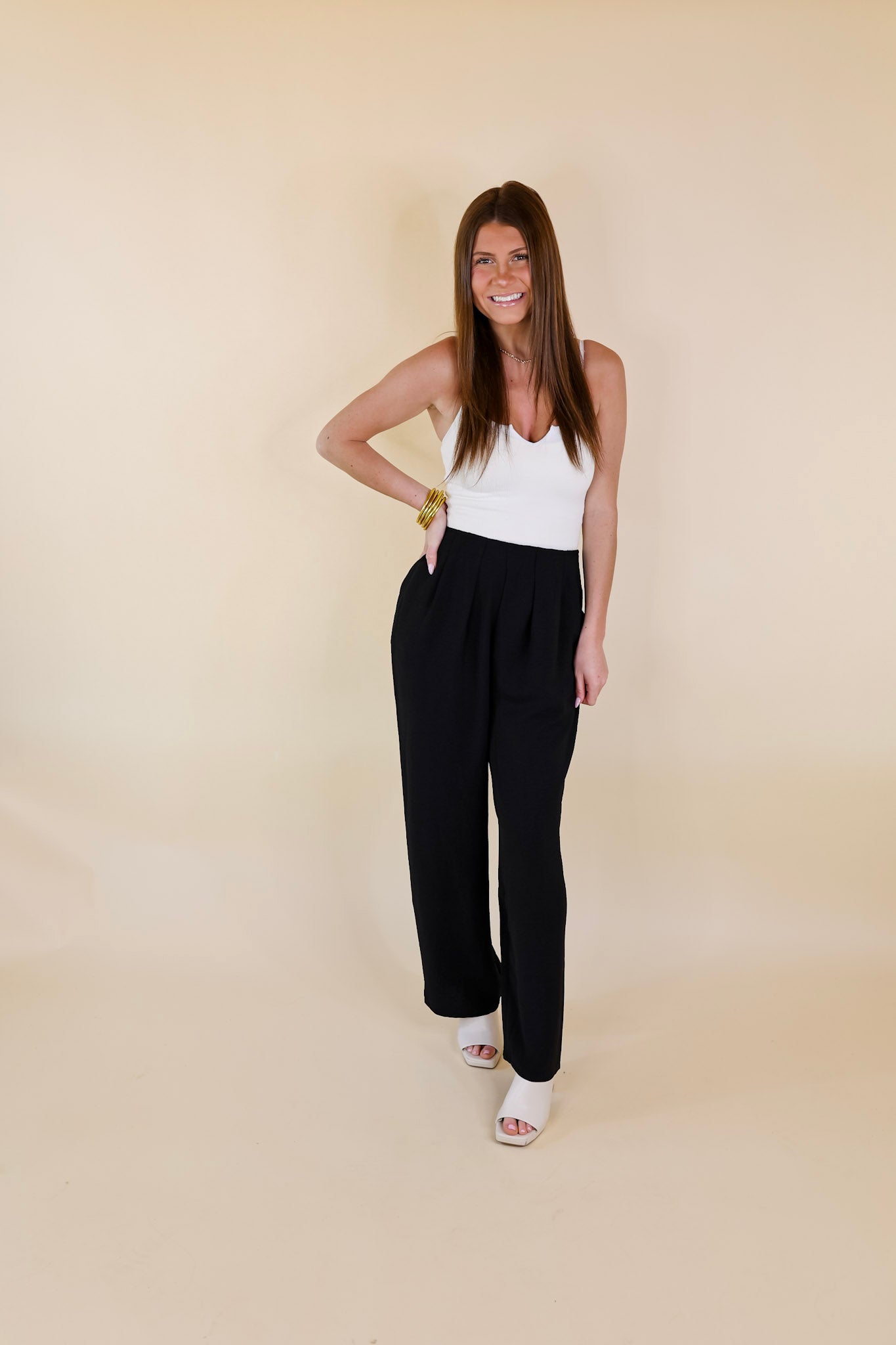 Trading Favors Pleated Detail Pants in Black - Giddy Up Glamour Boutique