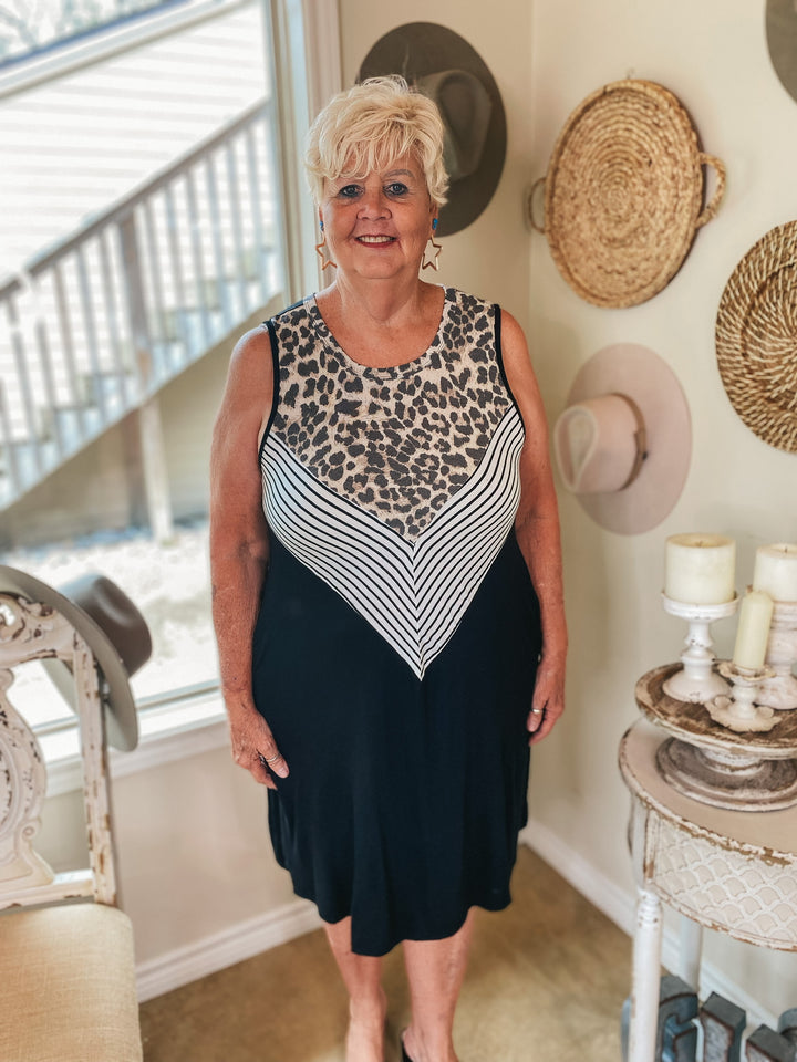 Pretty in Prints Leopard and Striped Tank Top Dress in Black - Giddy Up Glamour Boutique