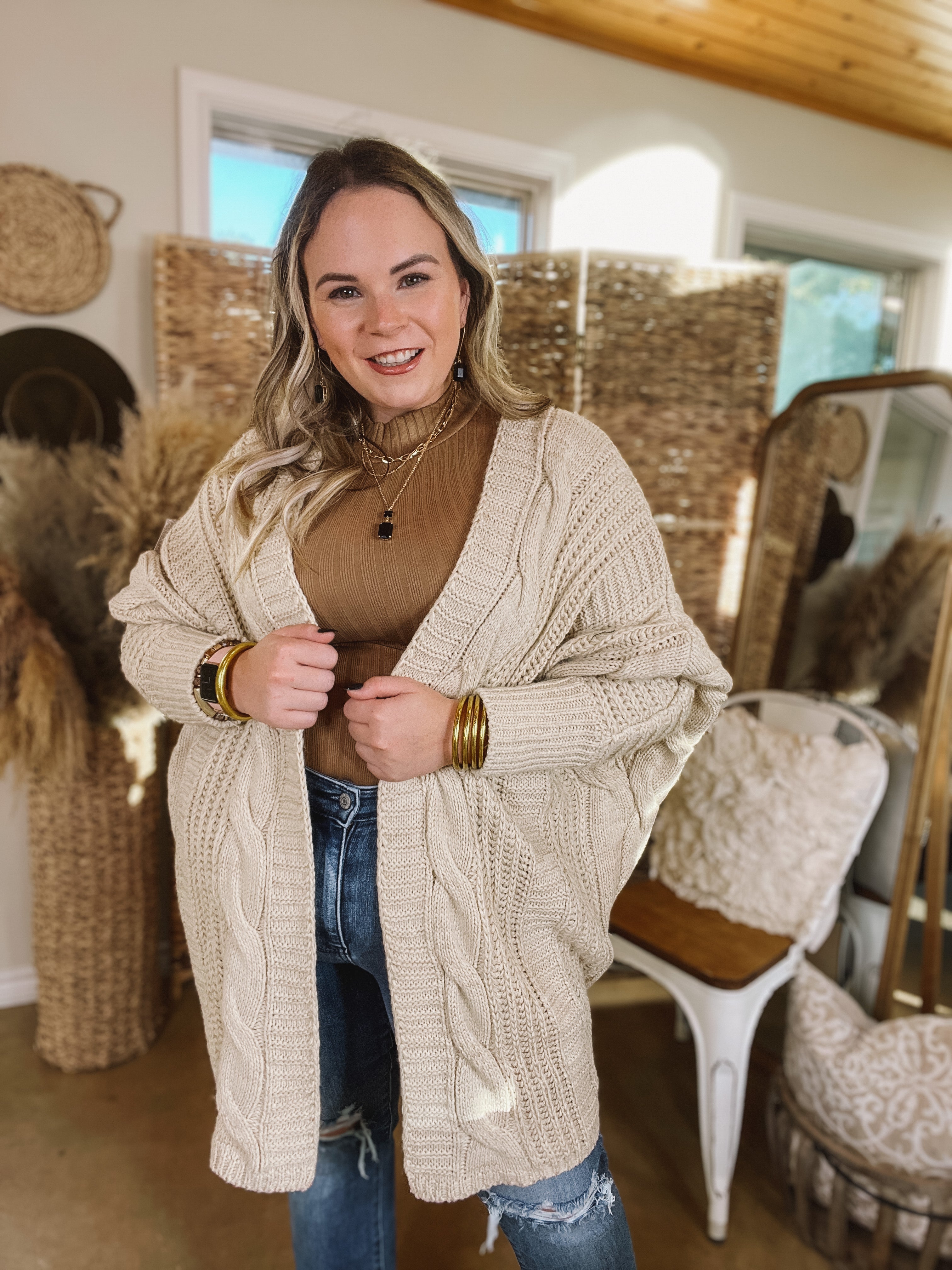 Caramel Spice Kisses Long Sleeve Dolman Cardigan in Ivory - Giddy Up Glamour Boutique