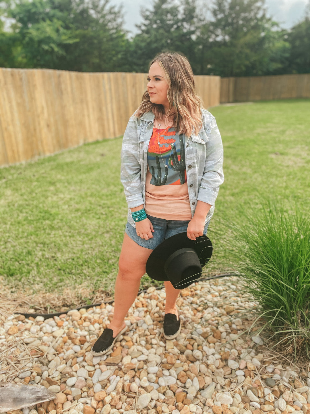 Golden Hour Babe Short Sleeve Saguaro Graphic Tee in Peach Pink - Giddy Up Glamour Boutique