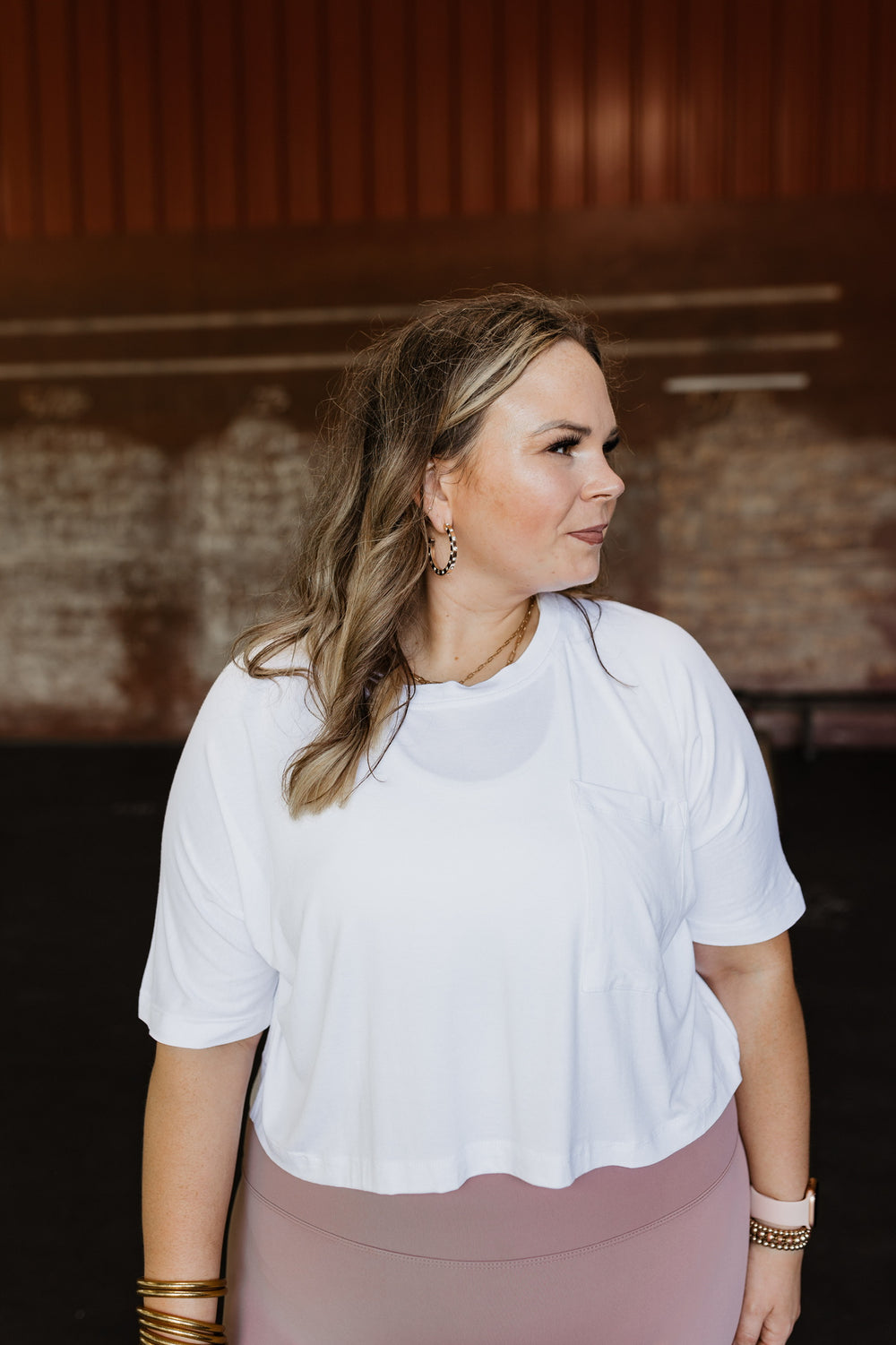 Work Hard Play Hard Short Sleeve Crop Pocket Tee in Off White - Giddy Up Glamour Boutique