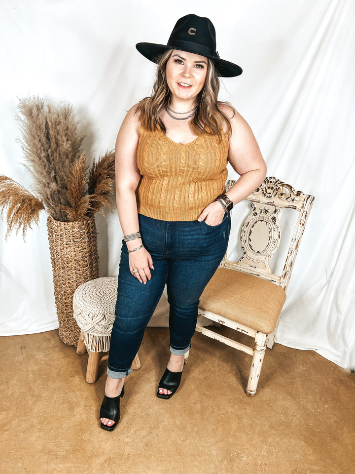 Forever Famous Cropped Sweater Tank Top in Camel Brown - Giddy Up Glamour Boutique