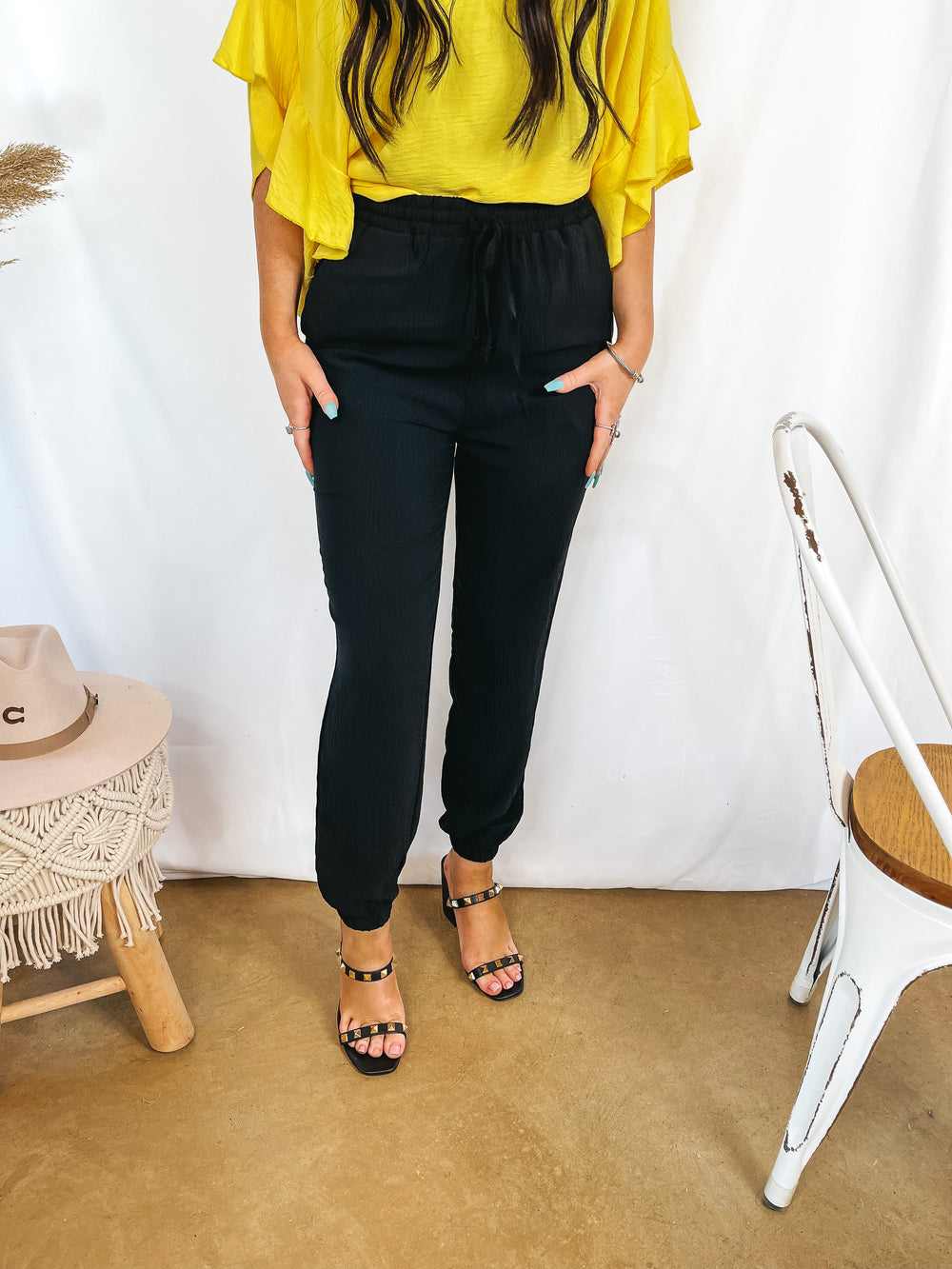 Valley Stroll Drawstring Joggers with Pockets in Black - Giddy Up Glamour Boutique