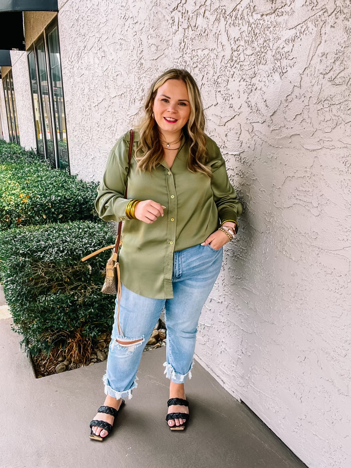 Tell Me Something Good Long Sleeve Button Up Top in Olive Green - Giddy Up Glamour Boutique